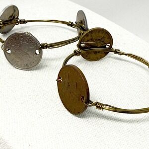 Coin Bangle Bracelet Set‎ of 2 Handmade Wire Wrapped Novelty